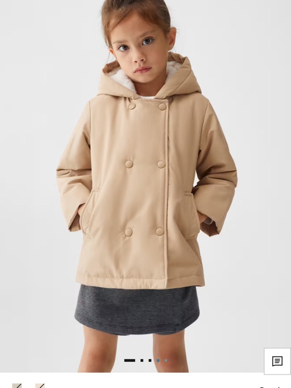 Kids Hooded Double-Breasted Coat - Beige Size 4-5 NWT(110cm)
